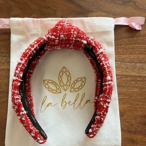 EUC La Bella Red Shimmer Tweed Headband